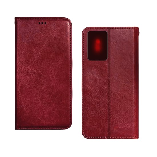 Capa Flip de Couro com Bolso Interno para Oppo A77 5g/A57 5g/A77s Vermelho